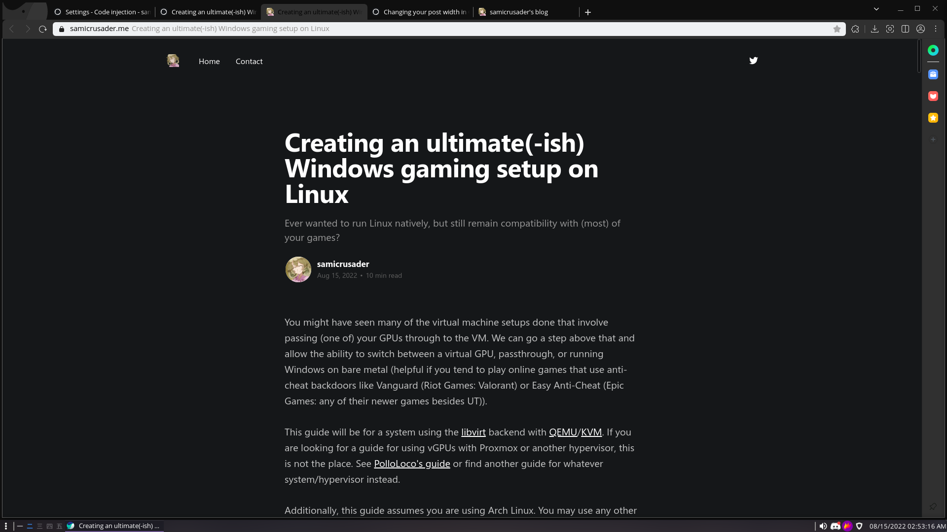 A screenshot of my computer, viewing a preview post with the normal post width.